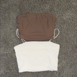 SHEIN Brown and White Strapless Tops